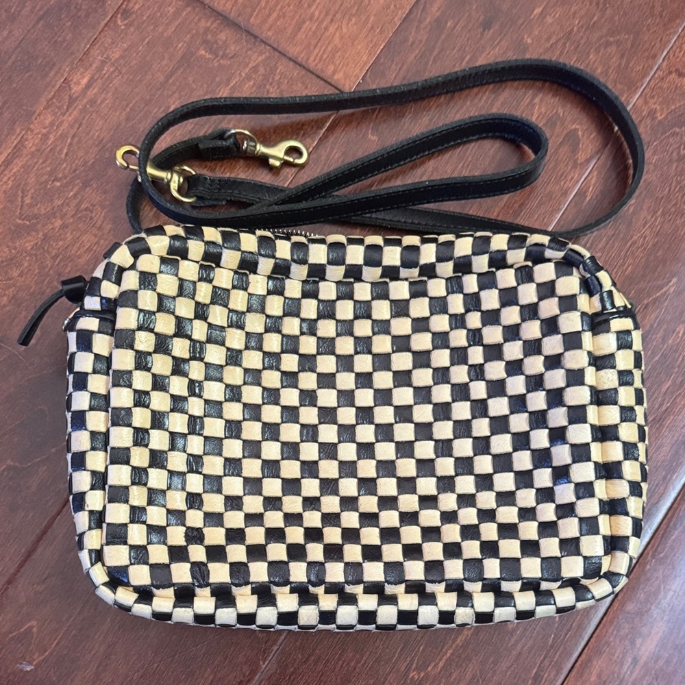 Clare V Marisol Checkered Crossbody Black Cream